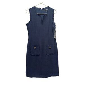 NEW Karl Lagerfeld‎ Paris Navy Tweed Dress Office Academia Pockets Size 8